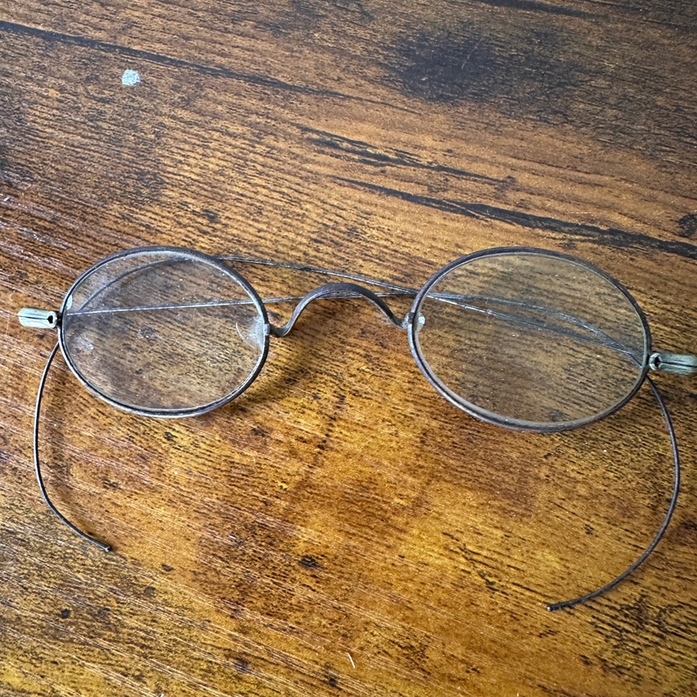 Antique Victorian Wire Rim Spectacles Oval Lenses Cable Temples Saddle Bridge
